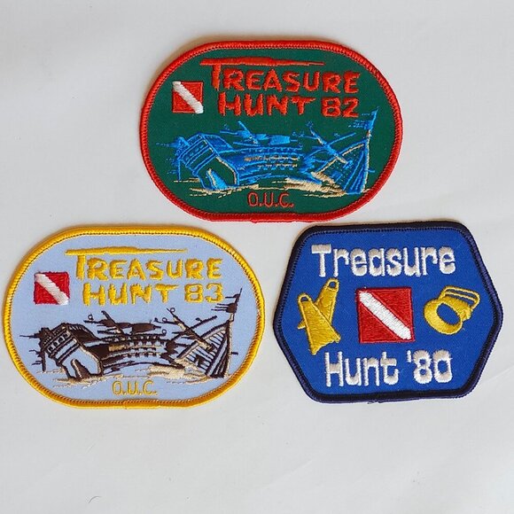 Vintage OUC Treasure Hunt PATCHES LOT of 3 Embroidered SHIPWRECK ADVENTURE DIVE - Picture 1 of 2